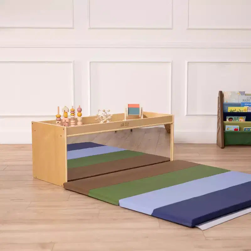 Meuble de rangement double face ECR4Kids avec plateau d'activités et miroir, mobilier de classe