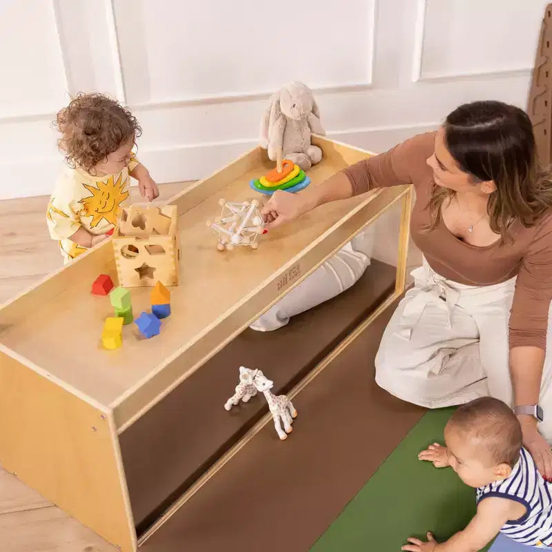 Meuble de rangement double face ECR4Kids avec plateau d'activités et miroir, mobilier de classe