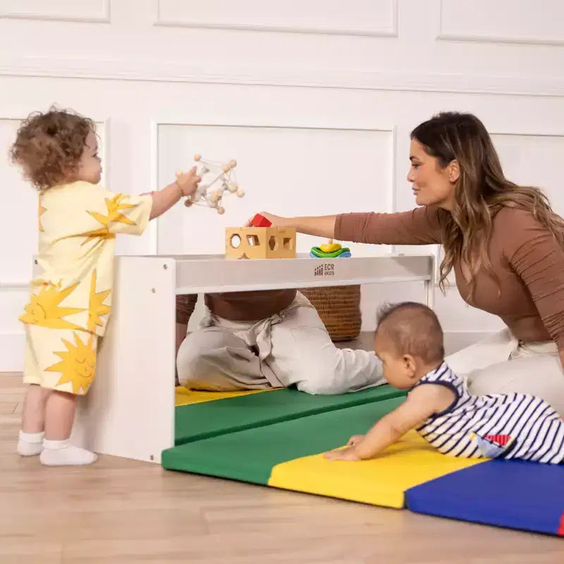 Meuble de rangement double face ECR4Kids avec plateau d'activités et miroir, mobilier de classe