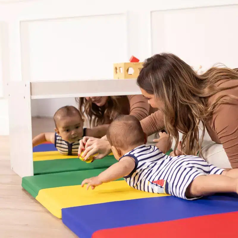 Meuble de rangement double face ECR4Kids avec plateau d'activités et miroir, mobilier de classe