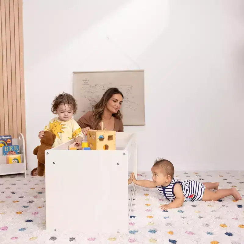 Meuble de rangement double face ECR4Kids avec plateau d'activités et miroir, mobilier de classe