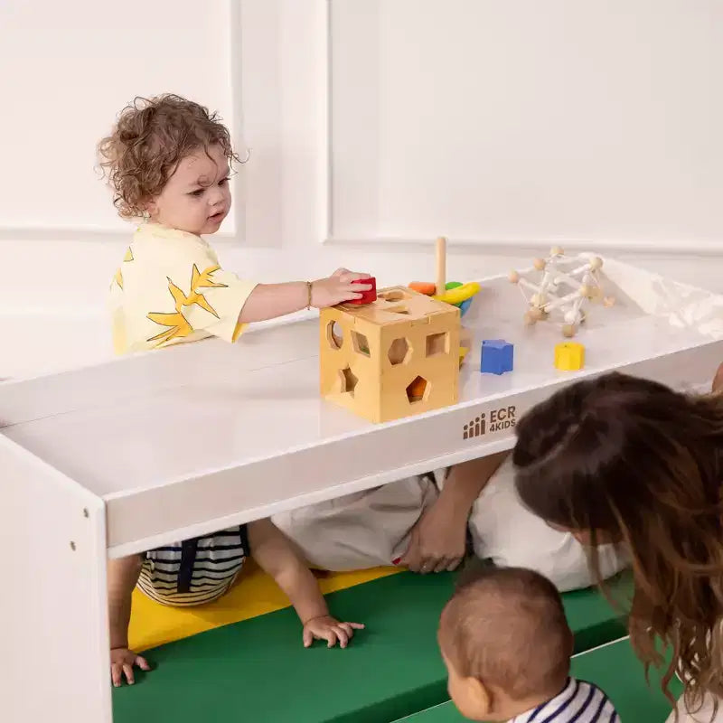 Meuble de rangement double face ECR4Kids avec plateau d'activités et miroir, mobilier de classe