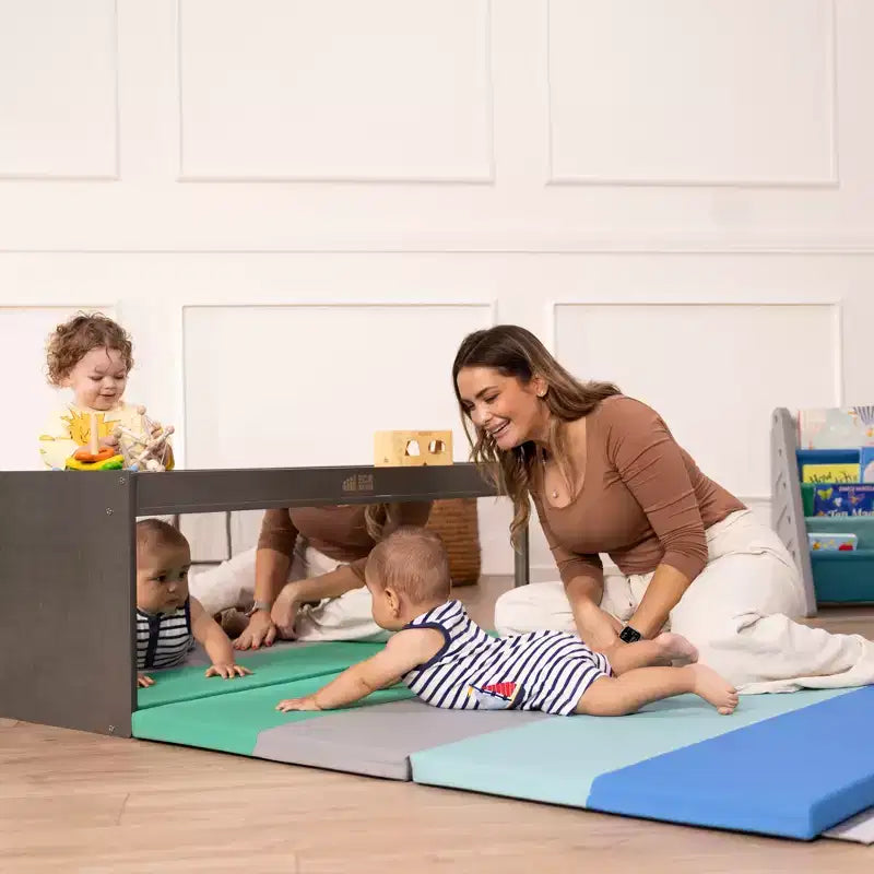 Meuble de rangement double face ECR4Kids avec plateau d'activités et miroir, mobilier de classe