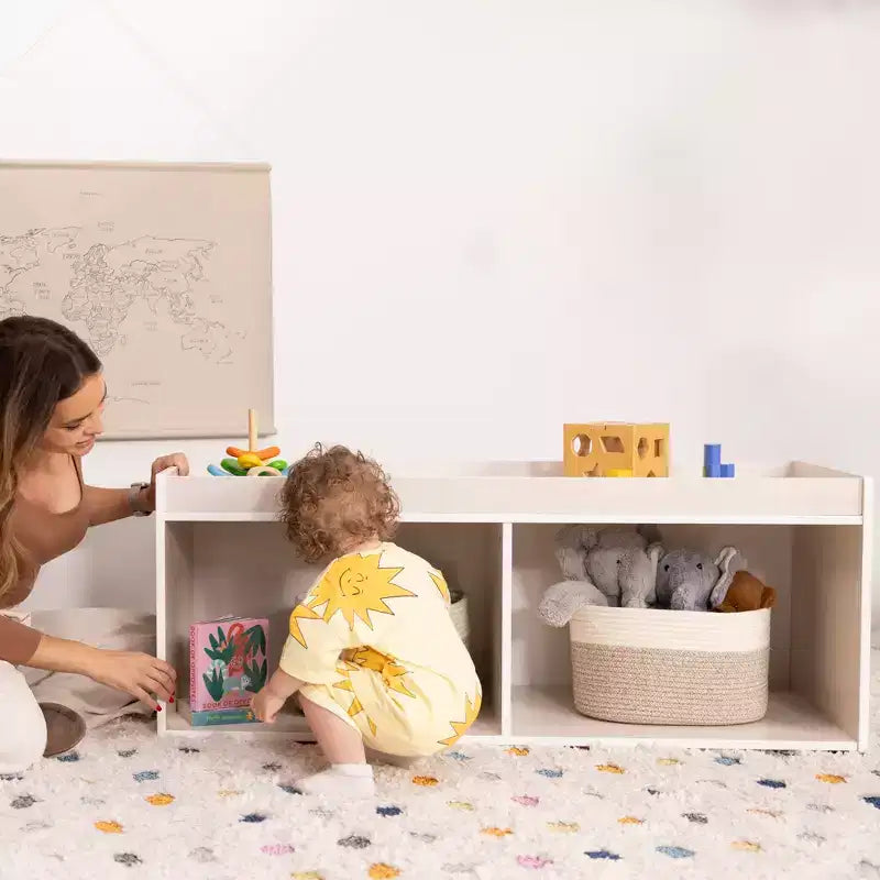 Meuble de rangement double face ECR4Kids avec plateau d'activités et miroir, mobilier de classe