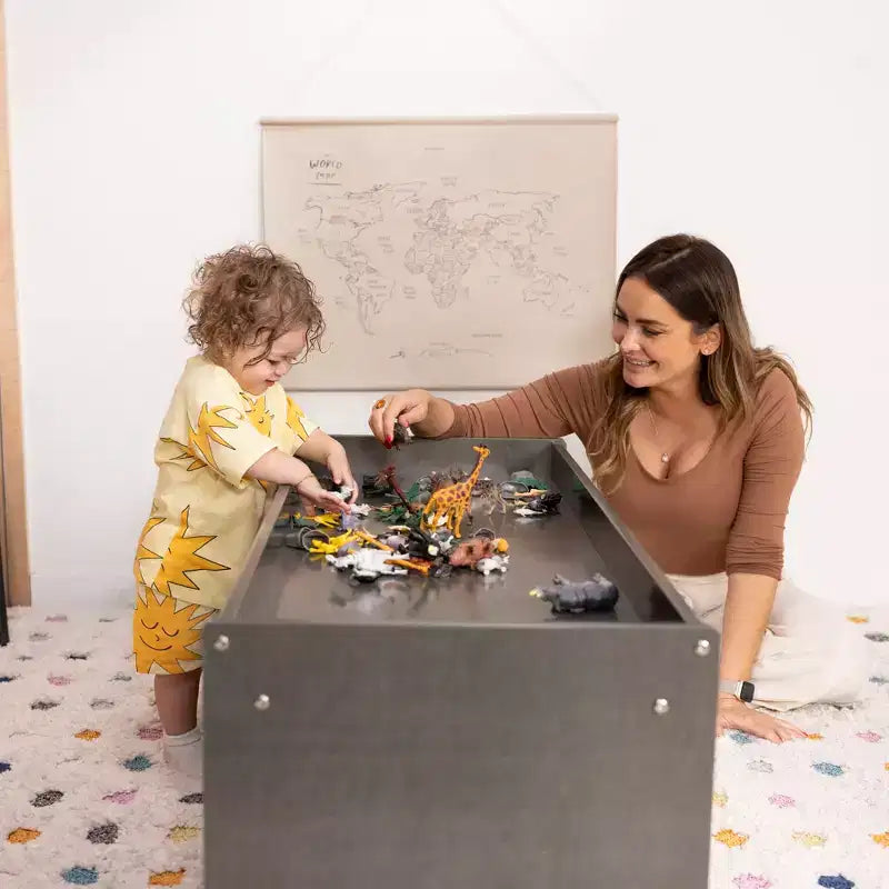 Meuble de rangement double face ECR4Kids avec plateau d'activités et miroir, mobilier de classe
