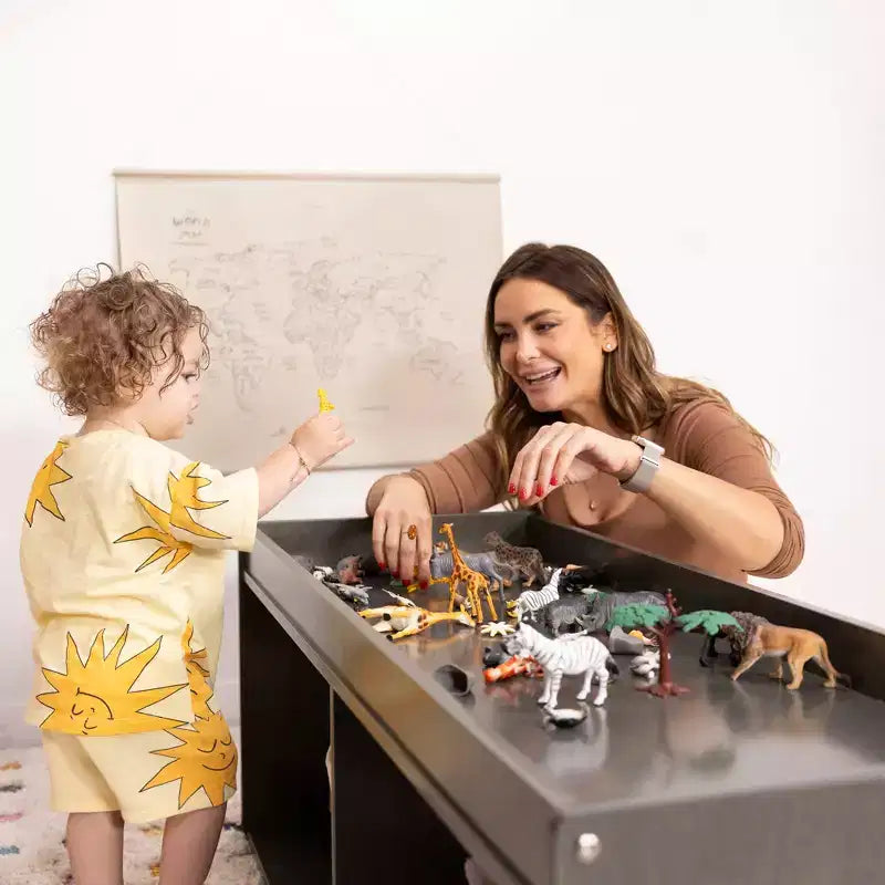 Meuble de rangement double face ECR4Kids avec plateau d'activités et miroir, mobilier de classe