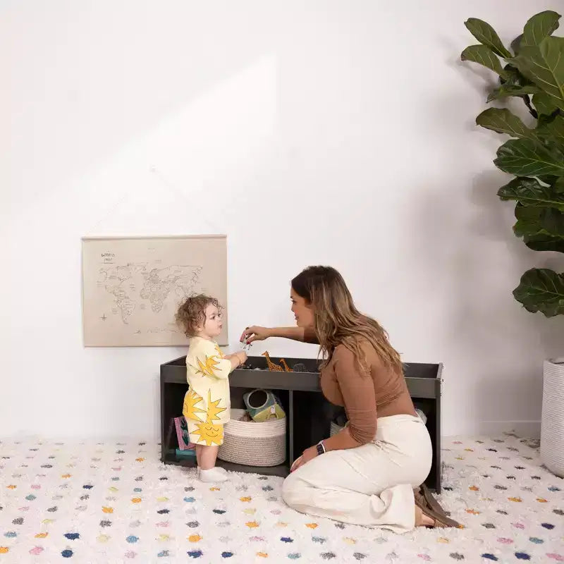 Meuble de rangement double face ECR4Kids avec plateau d'activités et miroir, mobilier de classe