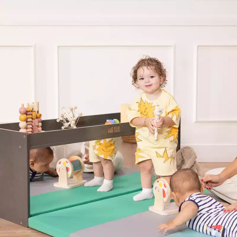 Meuble de rangement double face ECR4Kids avec plateau d'activités et miroir, mobilier de classe