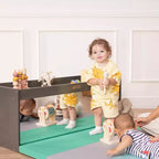 Meuble de rangement double face ECR4Kids avec plateau d'activités et miroir, mobilier de classe