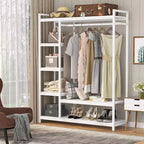Portant à vêtements robuste Lantine avec étagères en bois