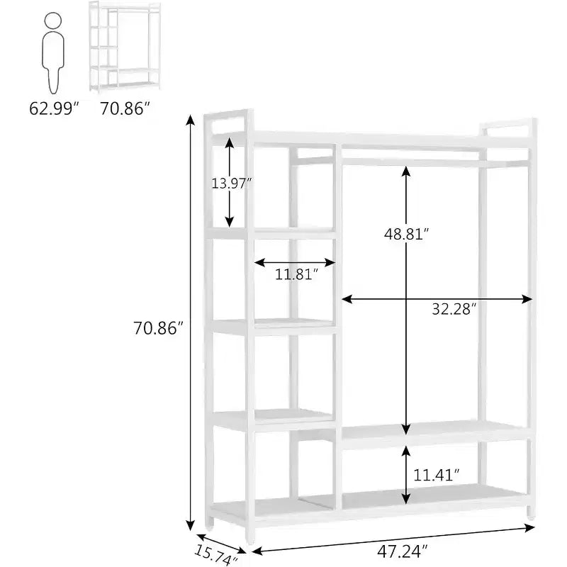 Portant à vêtements robuste Lantine avec étagères en bois