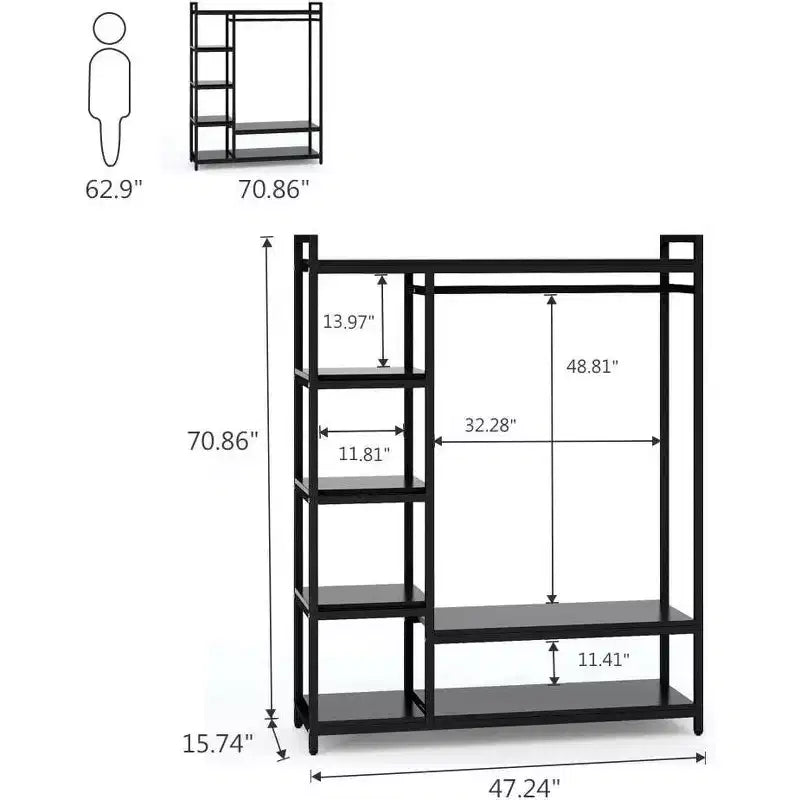 Portant à vêtements robuste Lantine avec étagères en bois