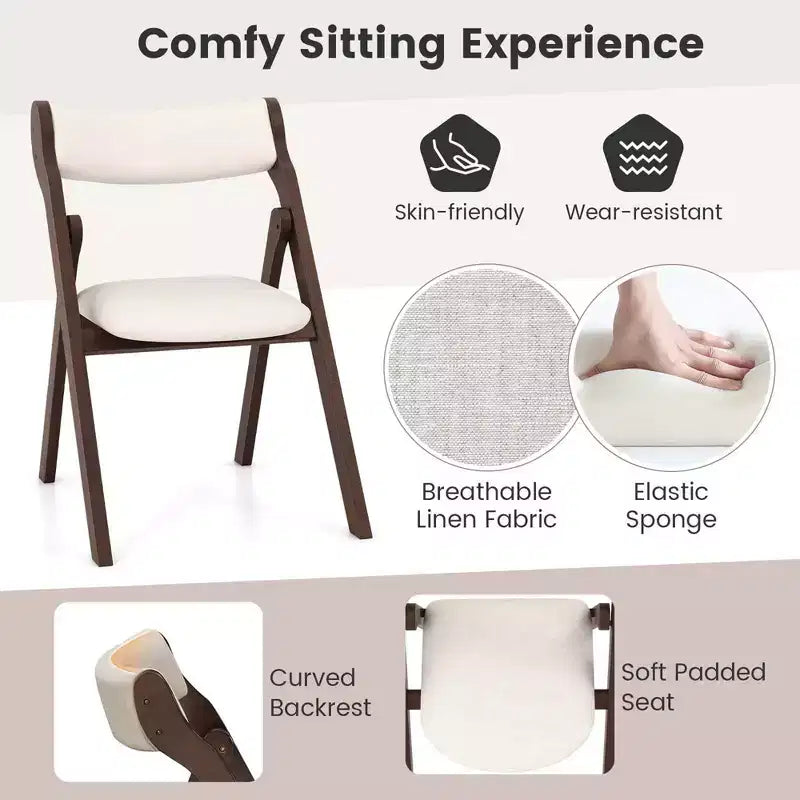 Costway Lot de 2/4 chaises pliantes avec dossier et assise rembourrés confortables Structure en bois d'hévéa naturel