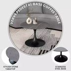Table basse ronde Verve 27 de LeisureMod - Plateau en pierre frittée et piètement en acier noir moderne, table d'appoint pour salon contemporain