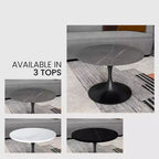 Table basse ronde Verve 27 de LeisureMod - Plateau en pierre frittée et piètement en acier noir moderne, table d'appoint pour salon contemporain