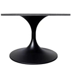 Table basse ronde Verve 27 de LeisureMod - Plateau en pierre frittée et piètement en acier noir moderne, table d'appoint pour salon contemporain