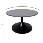 Table basse ronde Verve 27 de LeisureMod - Plateau en pierre frittée et piètement en acier noir moderne, table d'appoint pour salon contemporain