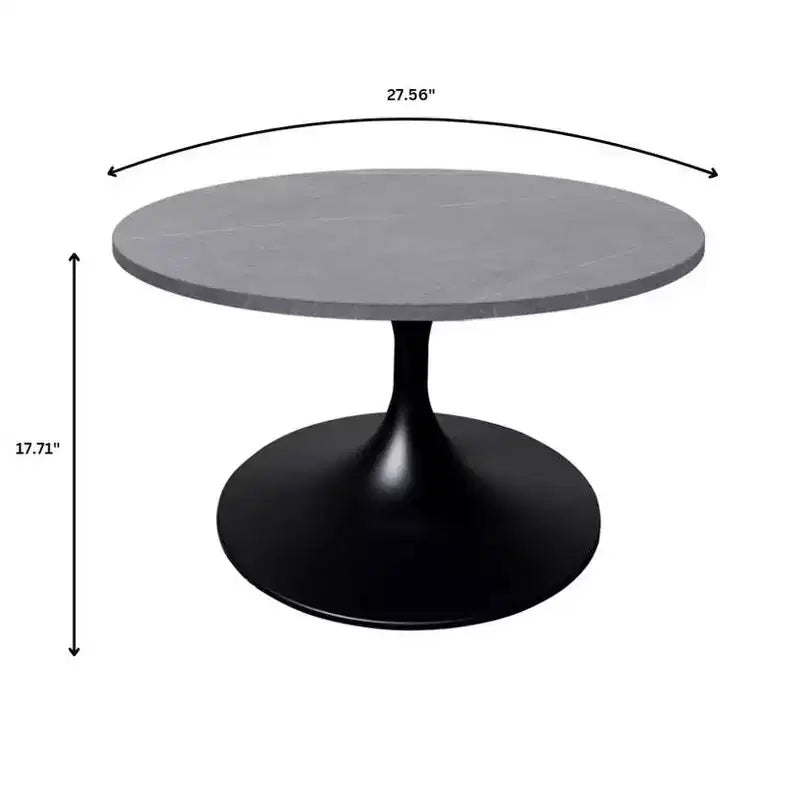 Table basse ronde Verve 27 de LeisureMod - Plateau en pierre frittée et piètement en acier noir moderne, table d'appoint pour salon contemporain