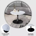 Table basse ronde Verve 27 de LeisureMod - Plateau en pierre frittée et piètement en acier noir moderne, table d'appoint pour salon contemporain