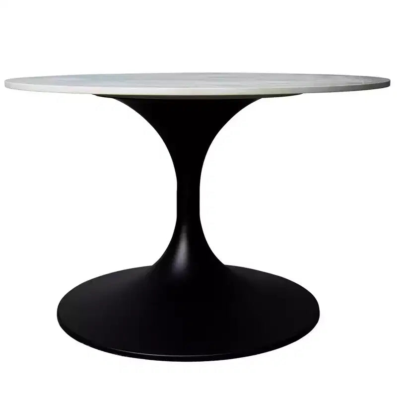 Table basse ronde Verve 27 de LeisureMod - Plateau en pierre frittée et piètement en acier noir moderne, table d'appoint pour salon contemporain