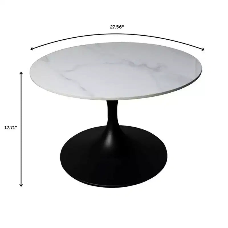 Table basse ronde Verve 27 de LeisureMod - Plateau en pierre frittée et piètement en acier noir moderne, table d'appoint pour salon contemporain