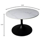 Table basse ronde Verve 27 de LeisureMod - Plateau en pierre frittée et piètement en acier noir moderne, table d'appoint pour salon contemporain