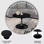 Table basse ronde Verve 27 de LeisureMod - Plateau en pierre frittée et piètement en acier noir moderne, table d'appoint pour salon contemporain