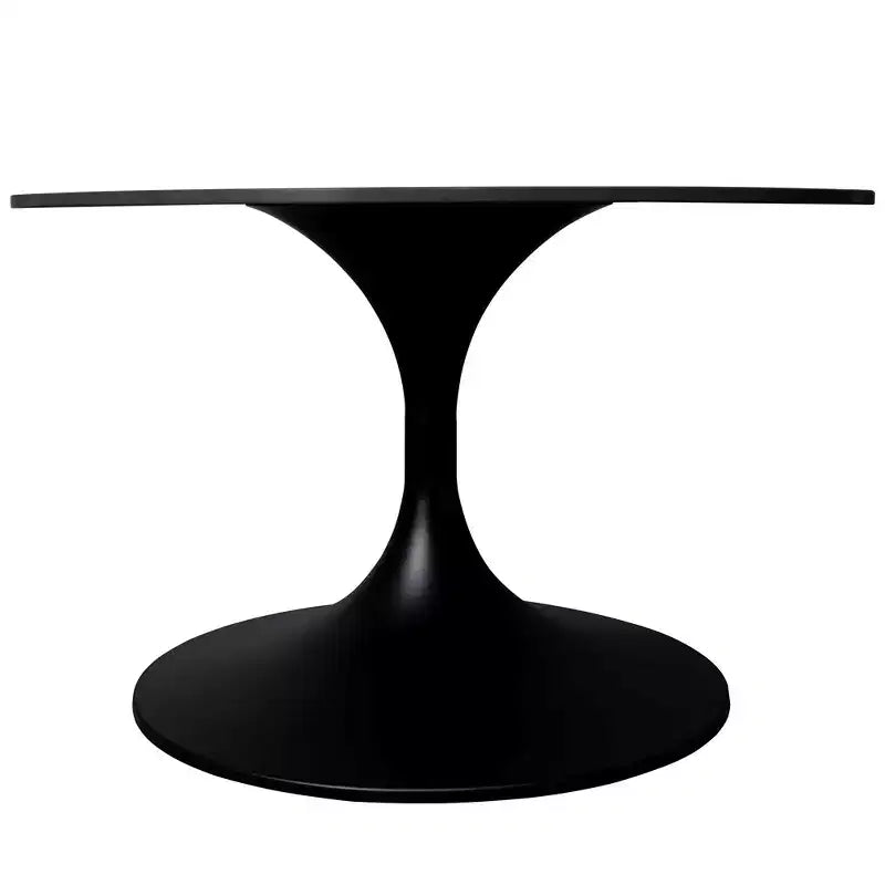 Table basse ronde Verve 27 de LeisureMod - Plateau en pierre frittée et piètement en acier noir moderne, table d'appoint pour salon contemporain