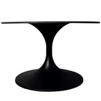 Table basse ronde Verve 27 de LeisureMod - Plateau en pierre frittée et piètement en acier noir moderne, table d'appoint pour salon contemporain
