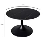 Table basse ronde Verve 27 de LeisureMod - Plateau en pierre frittée et piètement en acier noir moderne, table d'appoint pour salon contemporain