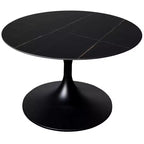 LeisureMod Verve 27 Round Coffee Table - Sintered Stone Top and Modern Black Steel Pedestal Base Accent Table for Contemporary Living Room