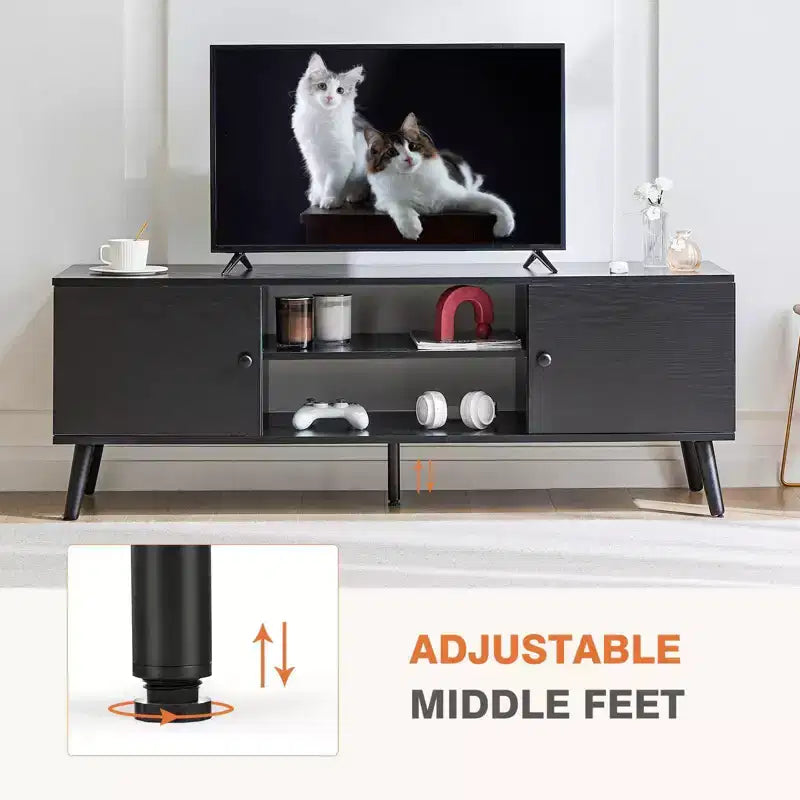 Meuble TV JIONJOY 60 Console multimédia avec rangements et étagères réglables