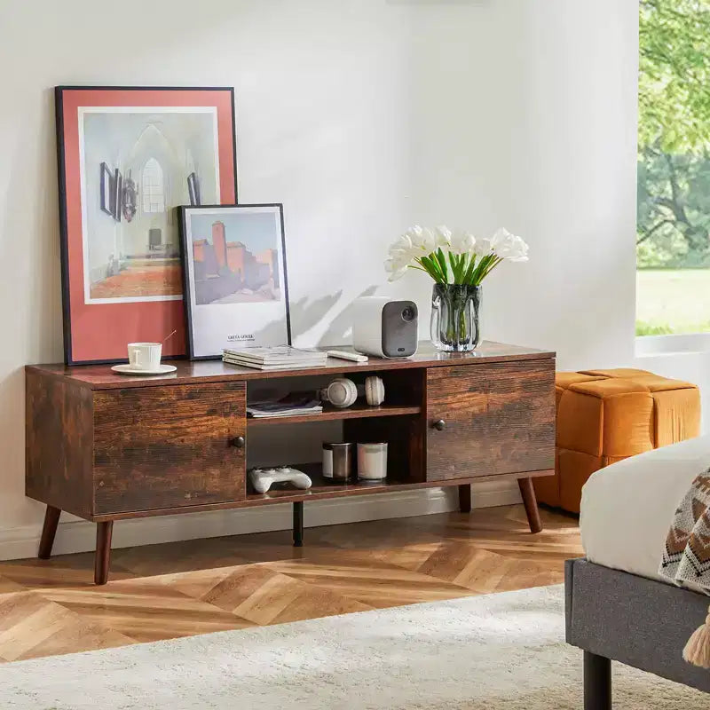 Meuble TV JIONJOY 60 Console multimédia avec rangements et étagères réglables