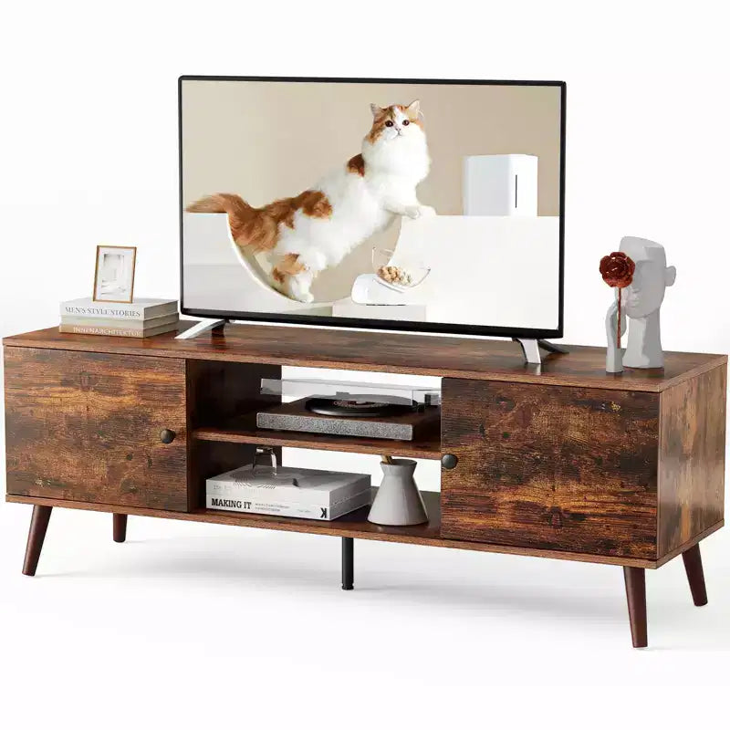 Meuble TV JIONJOY 60 Console multimédia avec rangements et étagères réglables