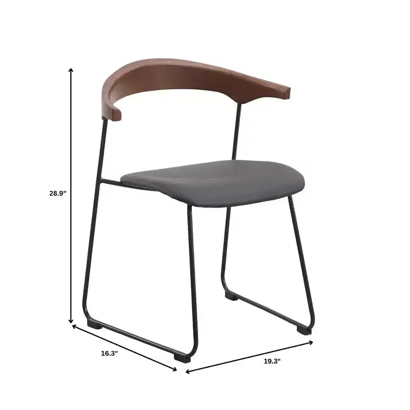 LeisureMod Lyra Series - Lot de 2 chaises de salle à manger modernes rembourrées, assise en cuir avec dossier en hêtre et pieds en fer, pour cuisine moderne, salle à manger, maison, café