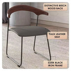 LeisureMod Lyra Series - Lot de 2 chaises de salle à manger modernes rembourrées, assise en cuir avec dossier en hêtre et pieds en fer, pour cuisine moderne, salle à manger, maison, café