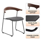 LeisureMod Lyra Series - Lot de 2 chaises de salle à manger modernes rembourrées, assise en cuir avec dossier en hêtre et pieds en fer, pour cuisine moderne, salle à manger, maison, café