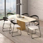 LeisureMod Lyra Series - Lot de 2 chaises de salle à manger modernes rembourrées, assise en cuir avec dossier en hêtre et pieds en fer, pour cuisine moderne, salle à manger, maison, café
