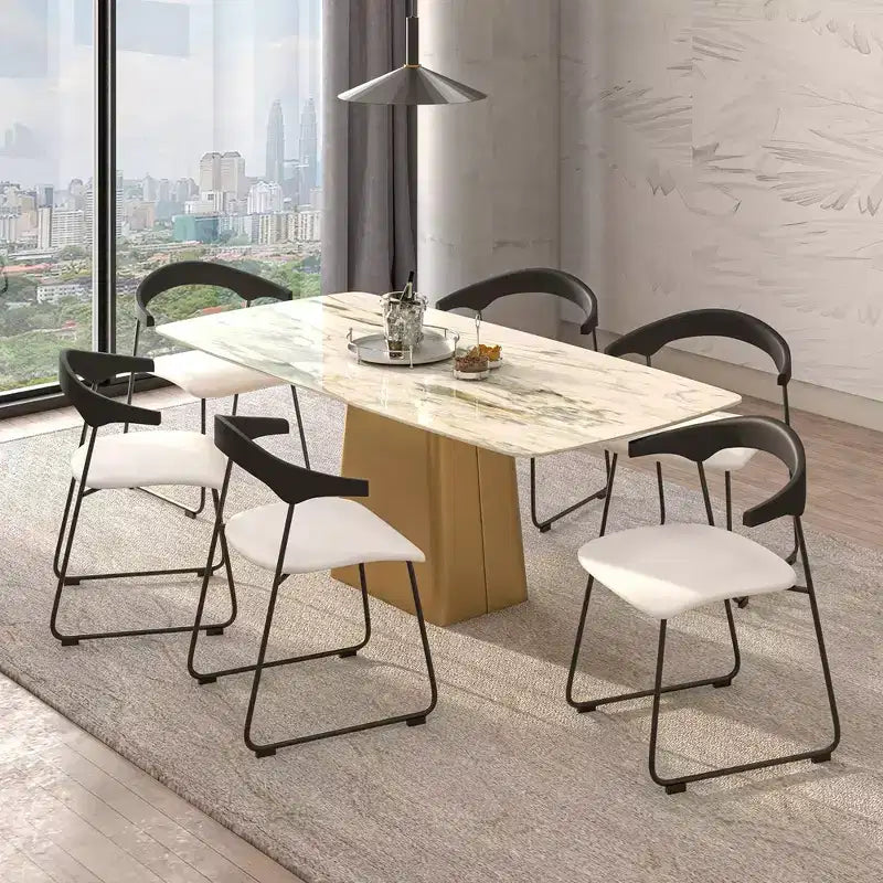 LeisureMod Lyra Series - Lot de 2 chaises de salle à manger modernes rembourrées, assise en cuir avec dossier en hêtre et pieds en fer, pour cuisine moderne, salle à manger, maison, café