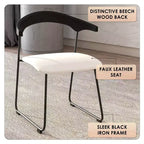 LeisureMod Lyra Series - Lot de 2 chaises de salle à manger modernes rembourrées, assise en cuir avec dossier en hêtre et pieds en fer, pour cuisine moderne, salle à manger, maison, café