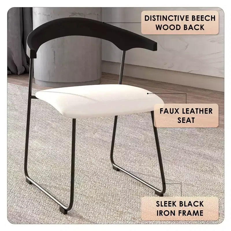 LeisureMod Lyra Series - Lot de 2 chaises de salle à manger modernes rembourrées, assise en cuir avec dossier en hêtre et pieds en fer, pour cuisine moderne, salle à manger, maison, café