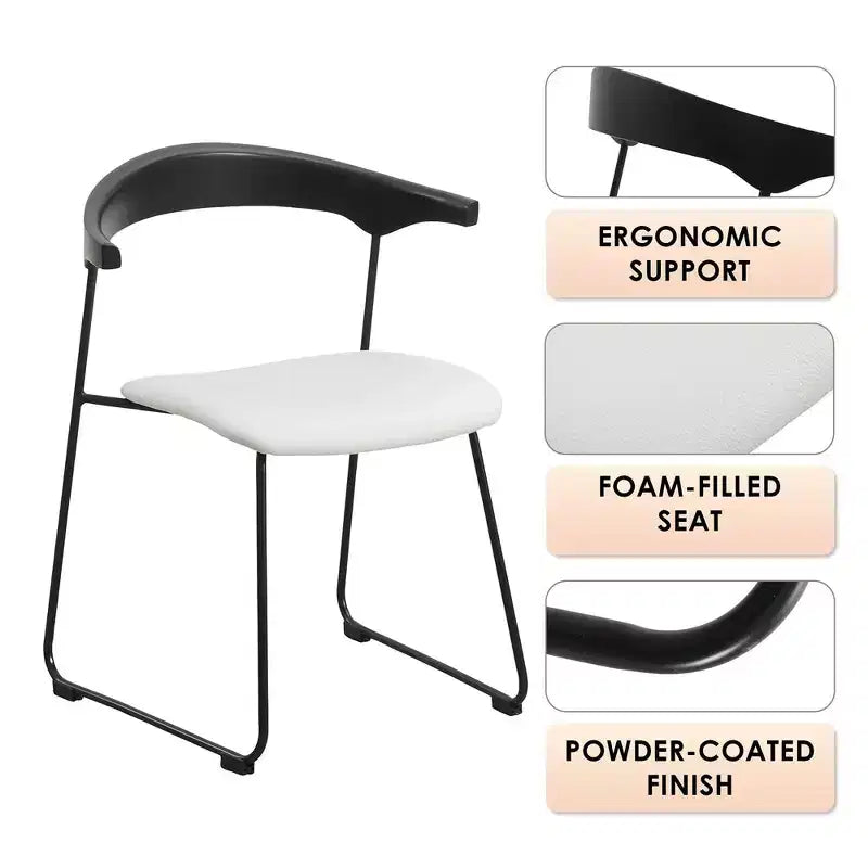LeisureMod Lyra Series - Lot de 2 chaises de salle à manger modernes rembourrées, assise en cuir avec dossier en hêtre et pieds en fer, pour cuisine moderne, salle à manger, maison, café