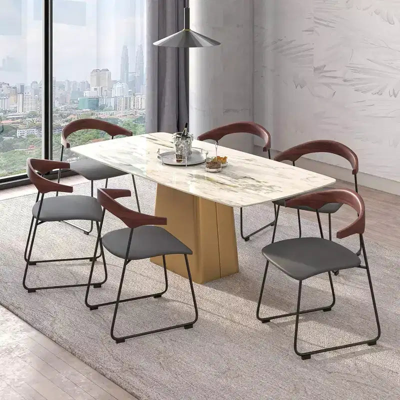 LeisureMod Lyra Series - Lot de 2 chaises de salle à manger modernes rembourrées, assise en cuir avec dossier en hêtre et pieds en fer, pour cuisine moderne, salle à manger, maison, café