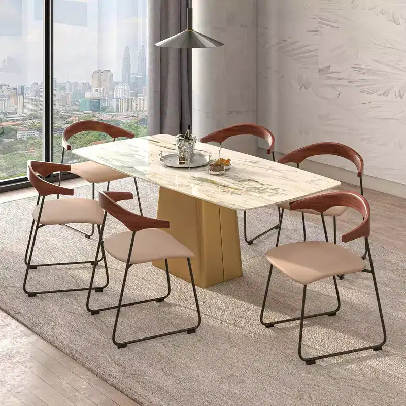 LeisureMod Lyra Series - Lot de 2 chaises de salle à manger modernes rembourrées, assise en cuir avec dossier en hêtre et pieds en fer, pour cuisine moderne, salle à manger, maison, café