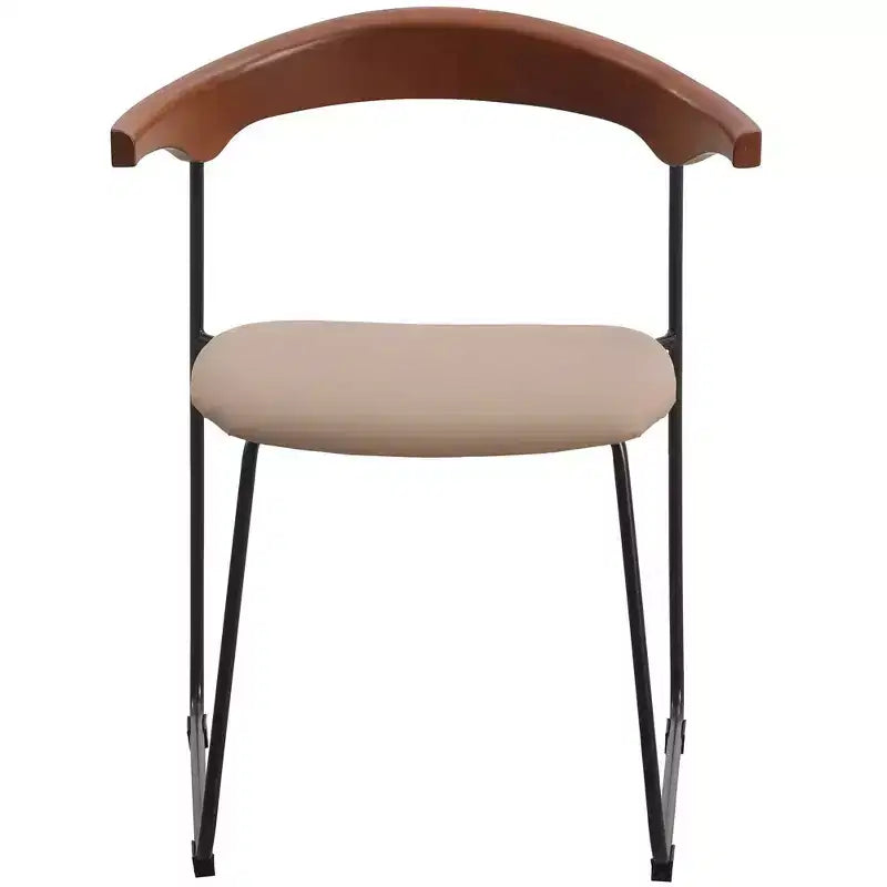 LeisureMod Lyra Series - Lot de 2 chaises de salle à manger modernes rembourrées, assise en cuir avec dossier en hêtre et pieds en fer, pour cuisine moderne, salle à manger, maison, café
