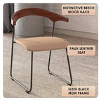 LeisureMod Lyra Series - Lot de 2 chaises de salle à manger modernes rembourrées, assise en cuir avec dossier en hêtre et pieds en fer, pour cuisine moderne, salle à manger, maison, café