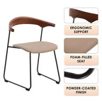 LeisureMod Lyra Series - Lot de 2 chaises de salle à manger modernes rembourrées, assise en cuir avec dossier en hêtre et pieds en fer, pour cuisine moderne, salle à manger, maison, café