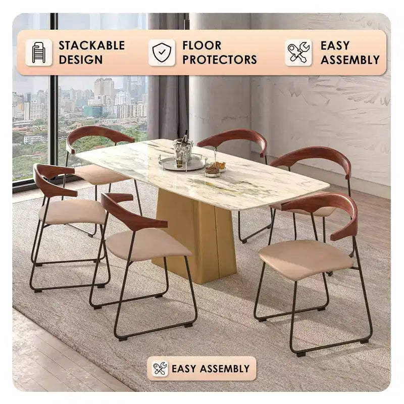 LeisureMod Lyra Series - Lot de 2 chaises de salle à manger modernes rembourrées, assise en cuir avec dossier en hêtre et pieds en fer, pour cuisine moderne, salle à manger, maison, café