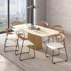 LeisureMod Lyra Series - Lot de 2 chaises de salle à manger modernes rembourrées, assise en cuir avec dossier en hêtre et pieds en fer, pour cuisine moderne, salle à manger, maison, café