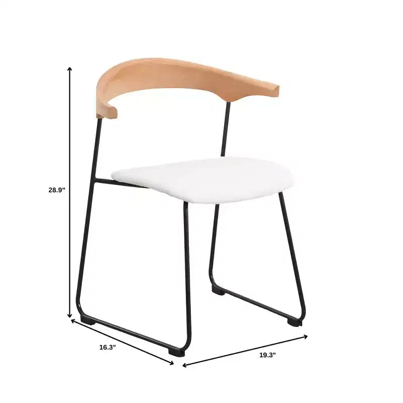 LeisureMod Lyra Series - Lot de 2 chaises de salle à manger modernes rembourrées, assise en cuir avec dossier en hêtre et pieds en fer, pour cuisine moderne, salle à manger, maison, café